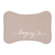 Beige Personalized Dog Bowl Mat – Bone Shaped Pet Feeding Mat