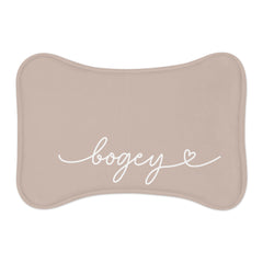Beige Personalized Dog Bowl Mat – Bone Shaped Pet Feeding Mat