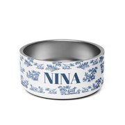 Blue Toile Personalized Dog Bowl – Custom Name Stainless Steel Dog Food & Water Bowl