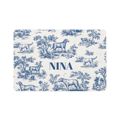 Blue Toile Personalized Dog Food Mat – Custom Name Pet Bowl Mat