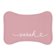 Blush Pink Personalized Dog Bowl Mat – Bone Shaped Pet Feeding Mat