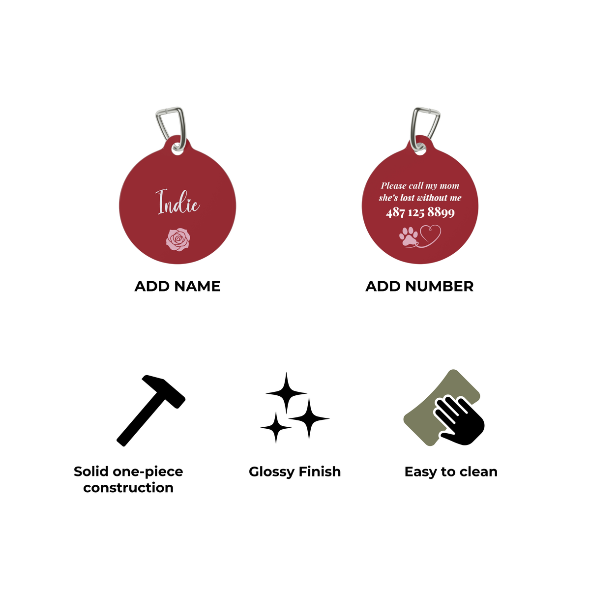 P003 red heart Name pet tag | Personalized Contact Info ID Tag