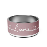 Dusty Rose Hearts Personalized Dog Bowl – Custom Name Stainless Steel Dog Food & Water Bowl