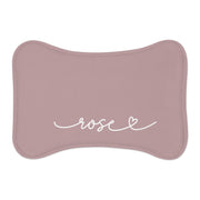 Dusty Rose Personalized Dog Bowl Mat – Bone Shaped Pet Feeding Mat
