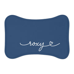 Midnight Blue Personalized Dog Bowl Mat – Bone Shaped Pet Feeding Mat