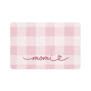 Pink Checkered Personalized Dog Food Mat – Custom Name Pet Bowl Mat