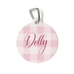 Pink Checkered Personalized Dog Tag – Custom Name Pet ID Tag