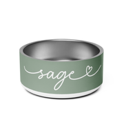 Sage Green Personalized Dog Bowl – Custom Name Stainless Steel Dog Food & Water Bowl