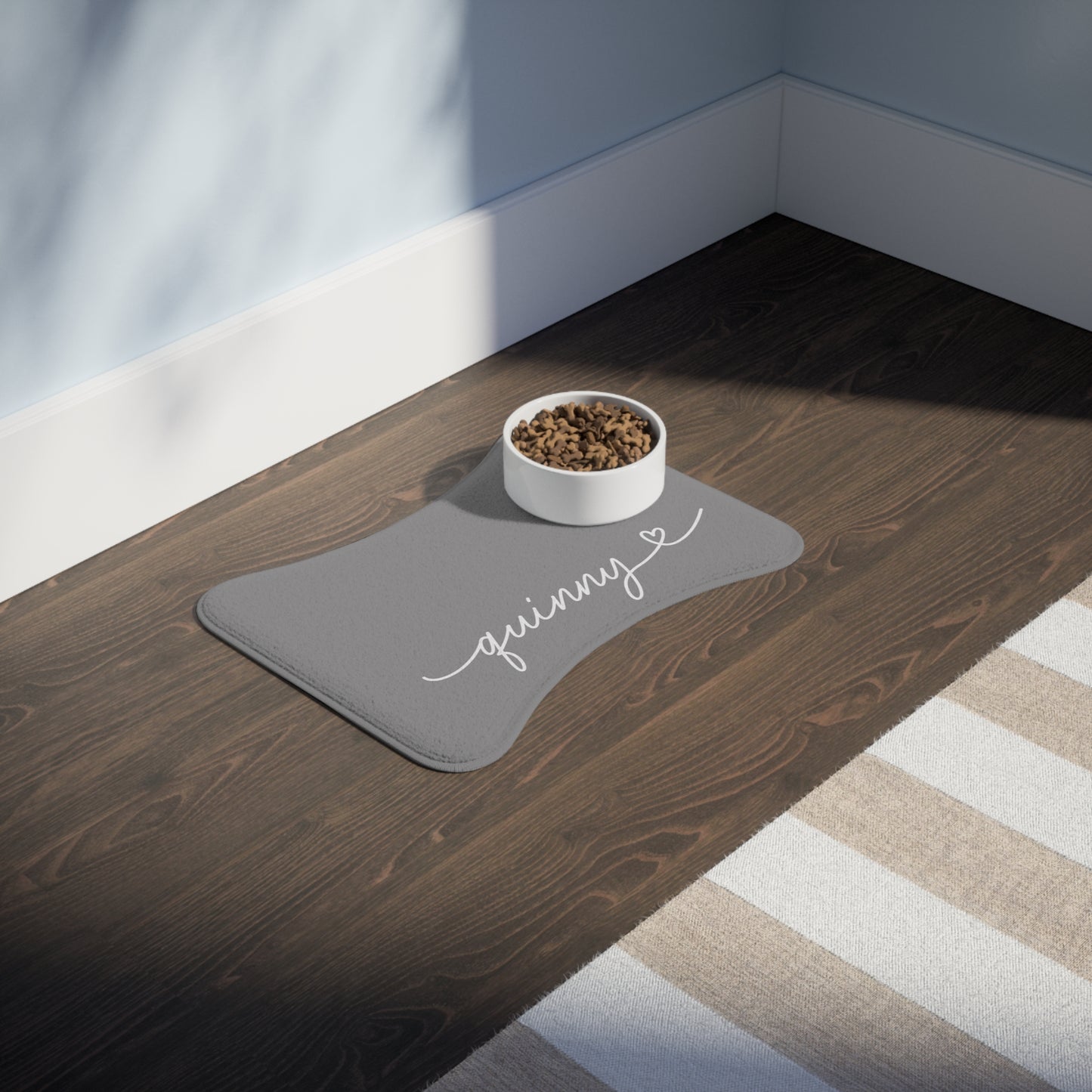Personalized Grey Dog Food Mat