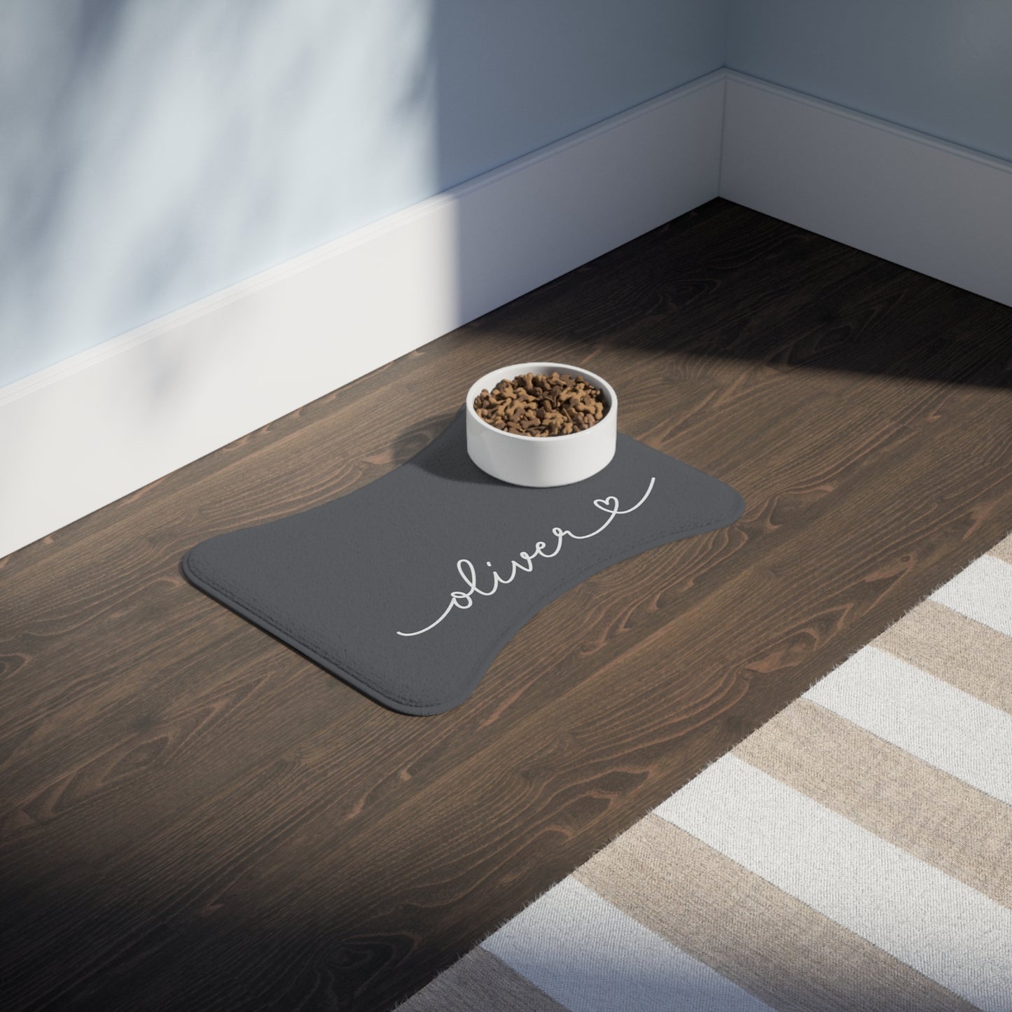 Personalized Dark Grey Dog Food Mat