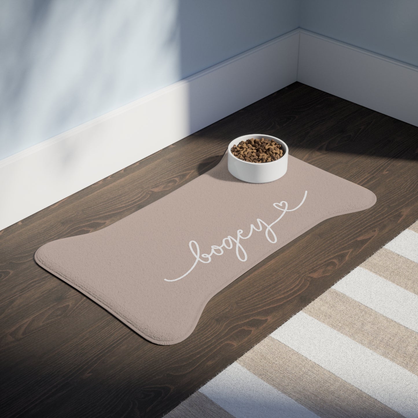 Personalized Beige Dog Food Mat