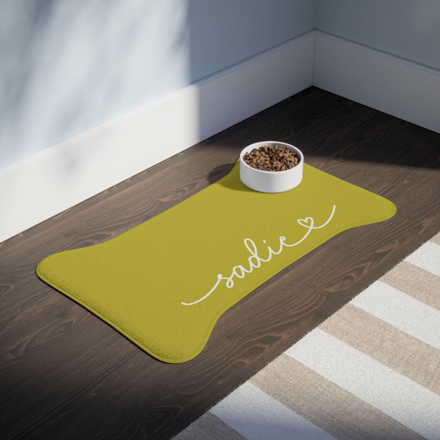 Personalized Mustard Dog Food Mat