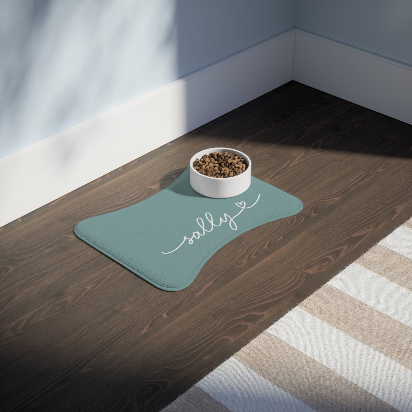 Personalized Dark Teal Dog Food Mat