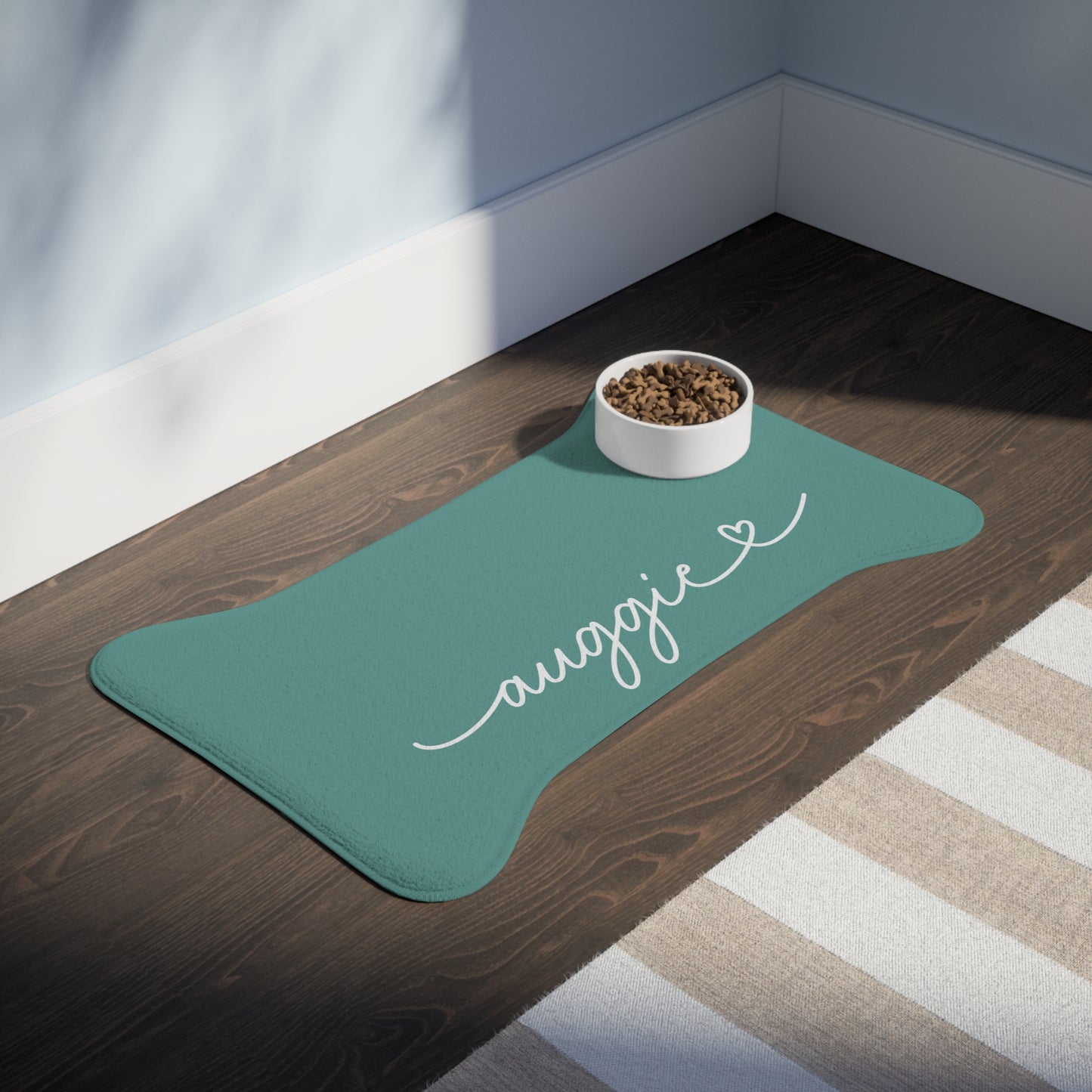 Personalized jade green dog food mat - size 19x14