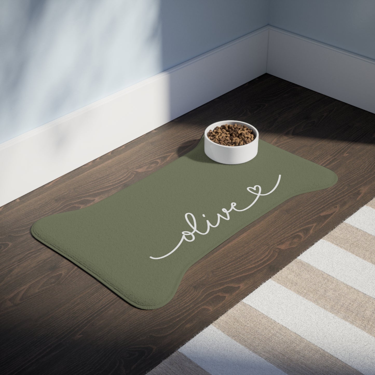 Personalized Olive Dog Food Mat