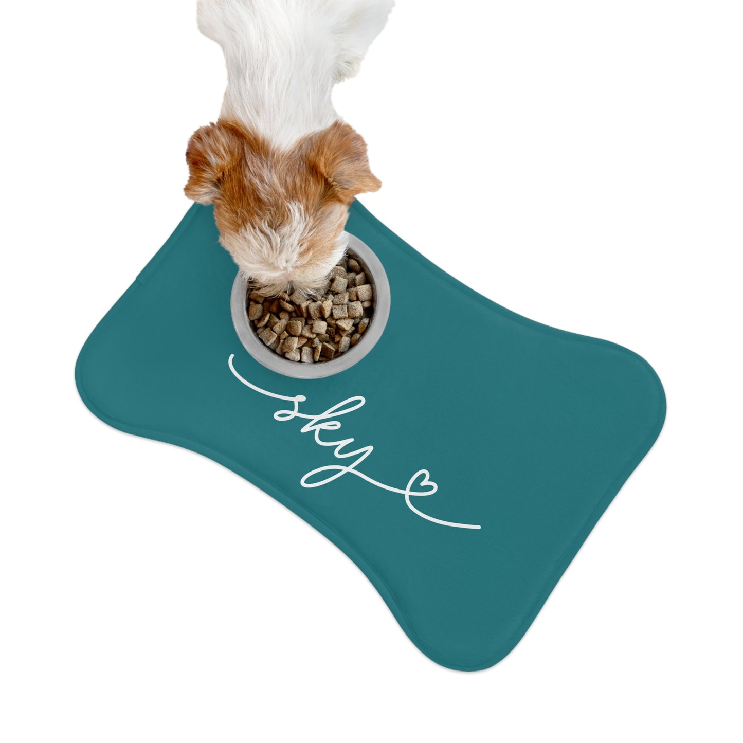 Personalized Light Teal Dog Food Mat