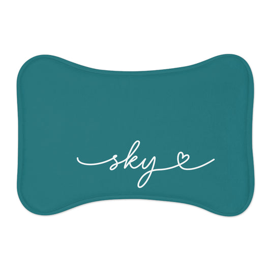 Personalized Light Teal Dog Food Mat
