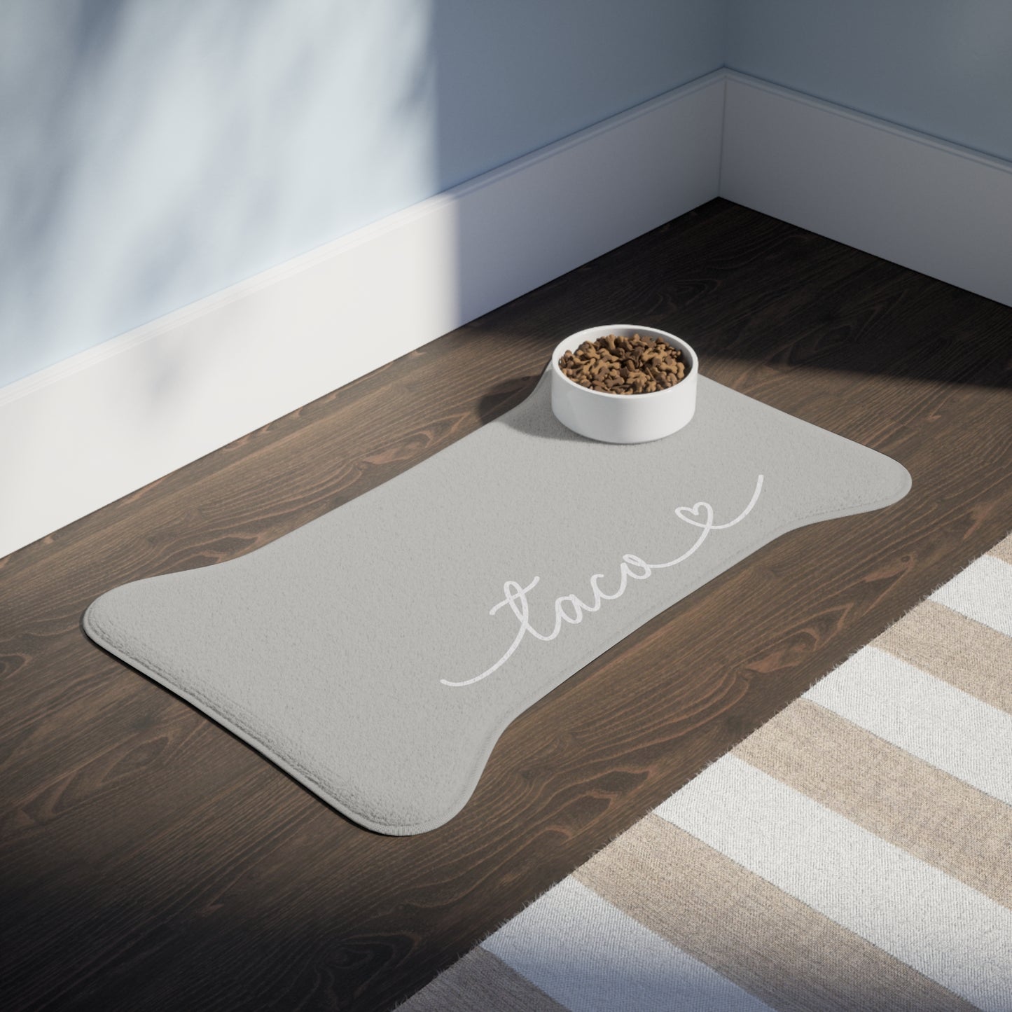 Personalized Soft Grey Dog Food Mat