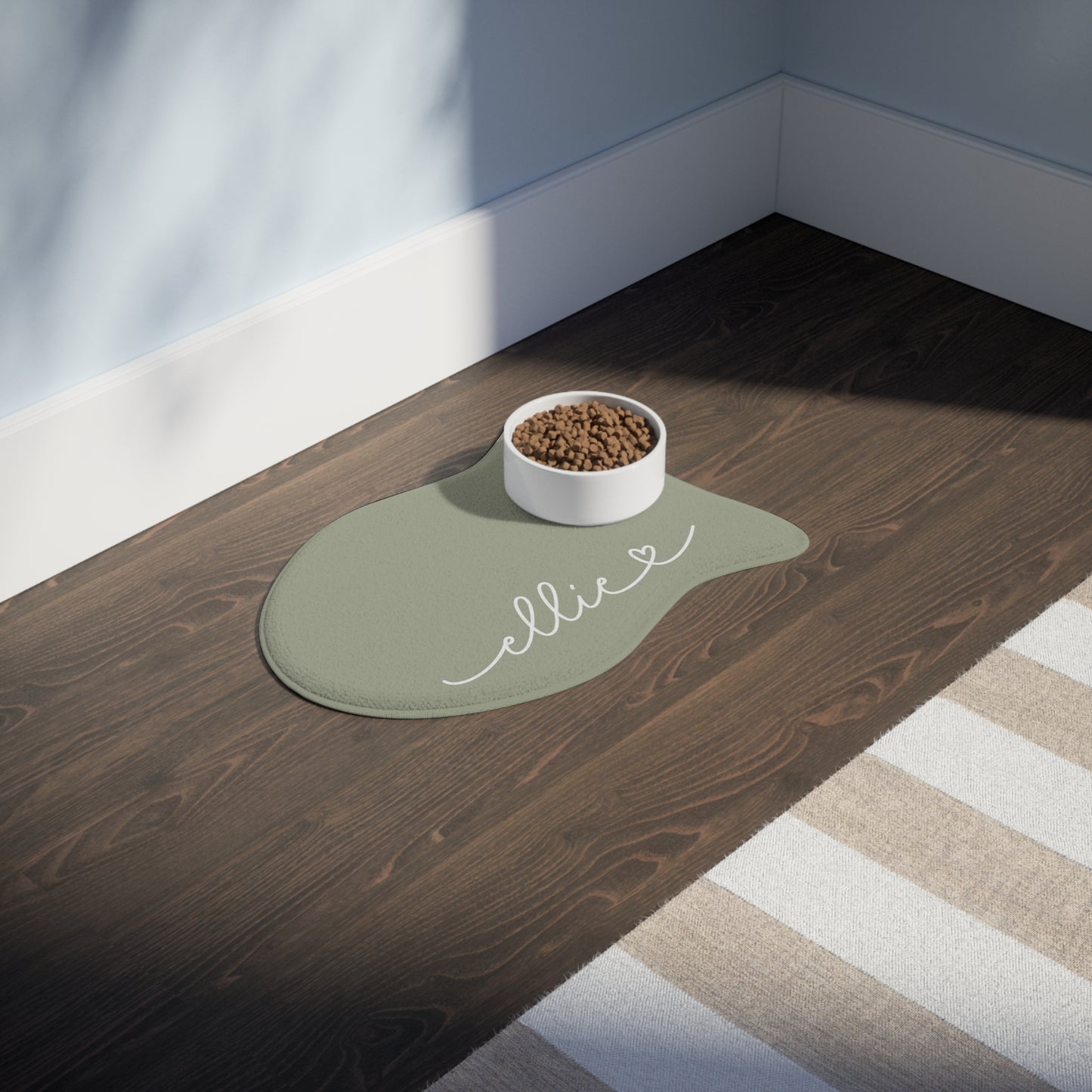Personalized Sage Green Dog Food Mat