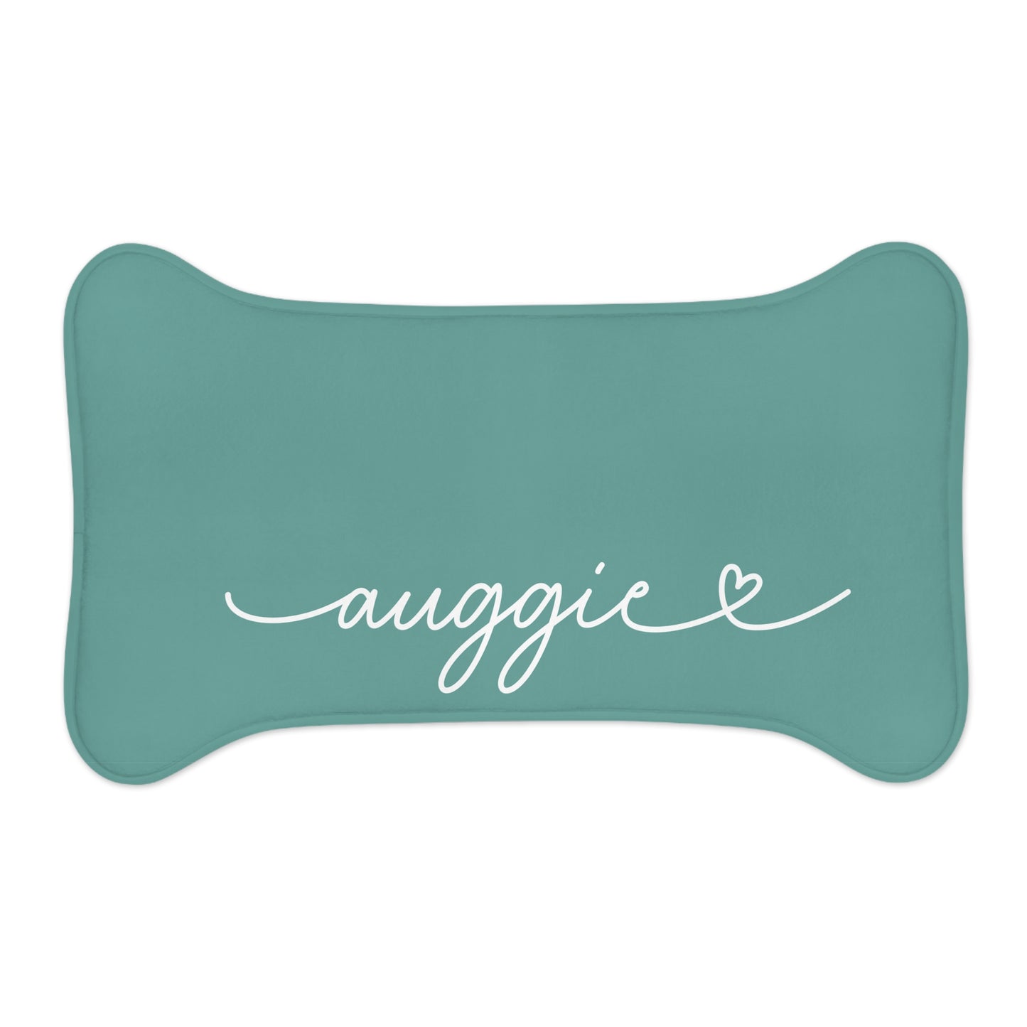 Personalized jade green dog food mat - side view