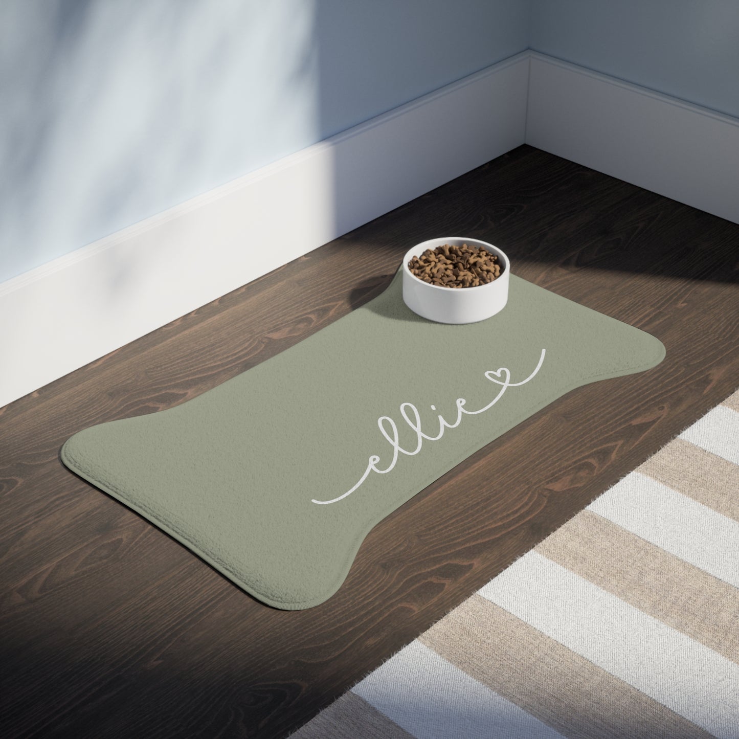 Personalized Sage Green Dog Food Mat
