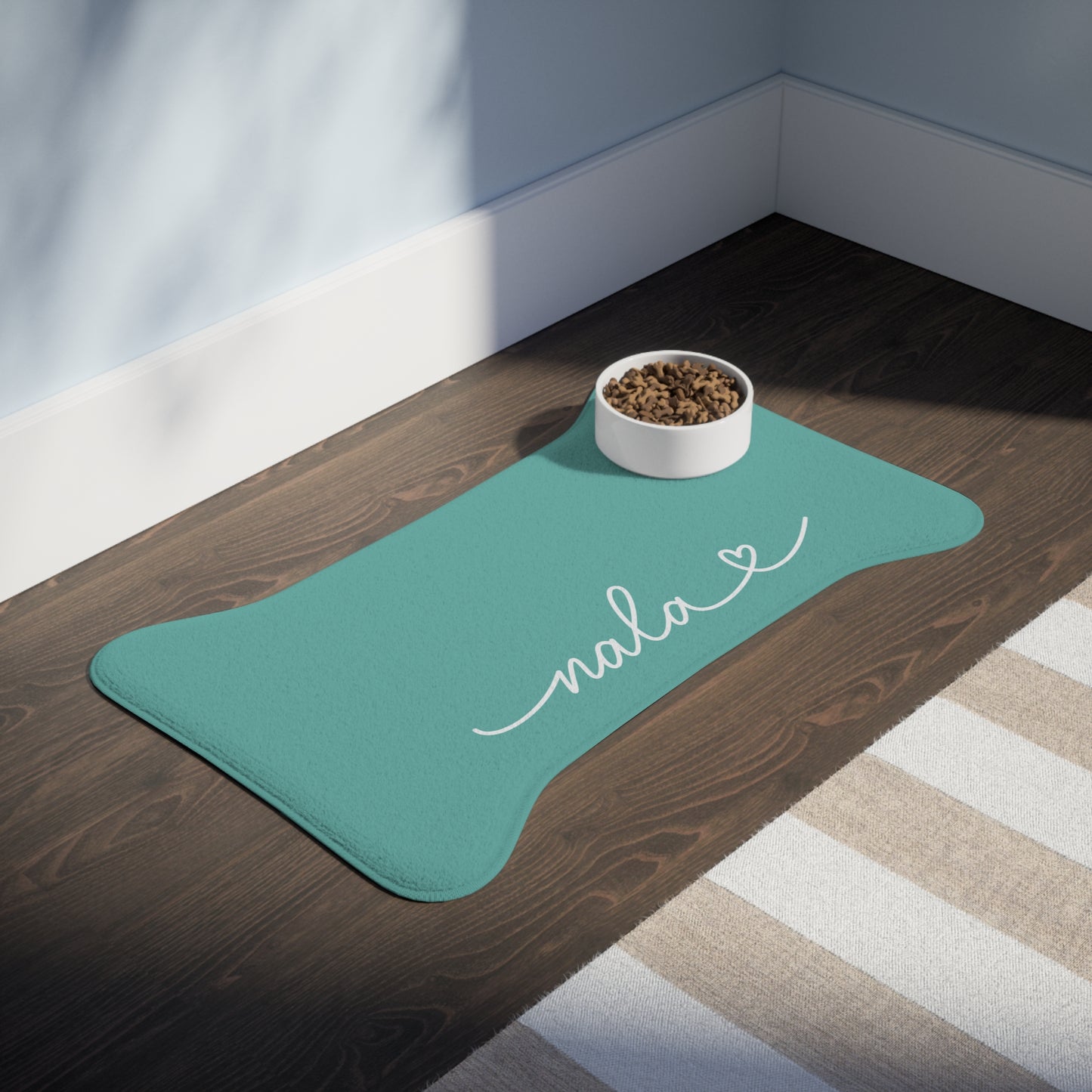 Personalized Turquoise Dog Food Mat
