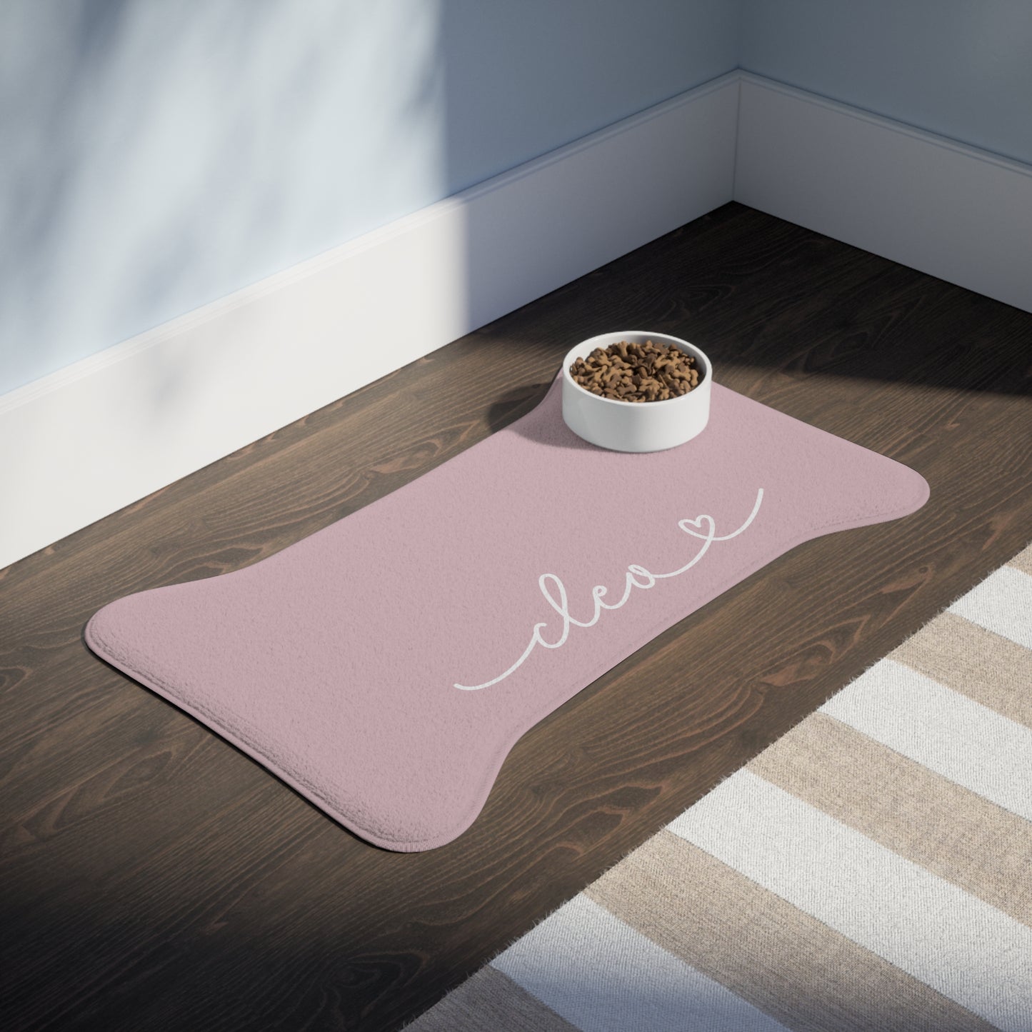 Personalized Soft Pink Dog Food Mat