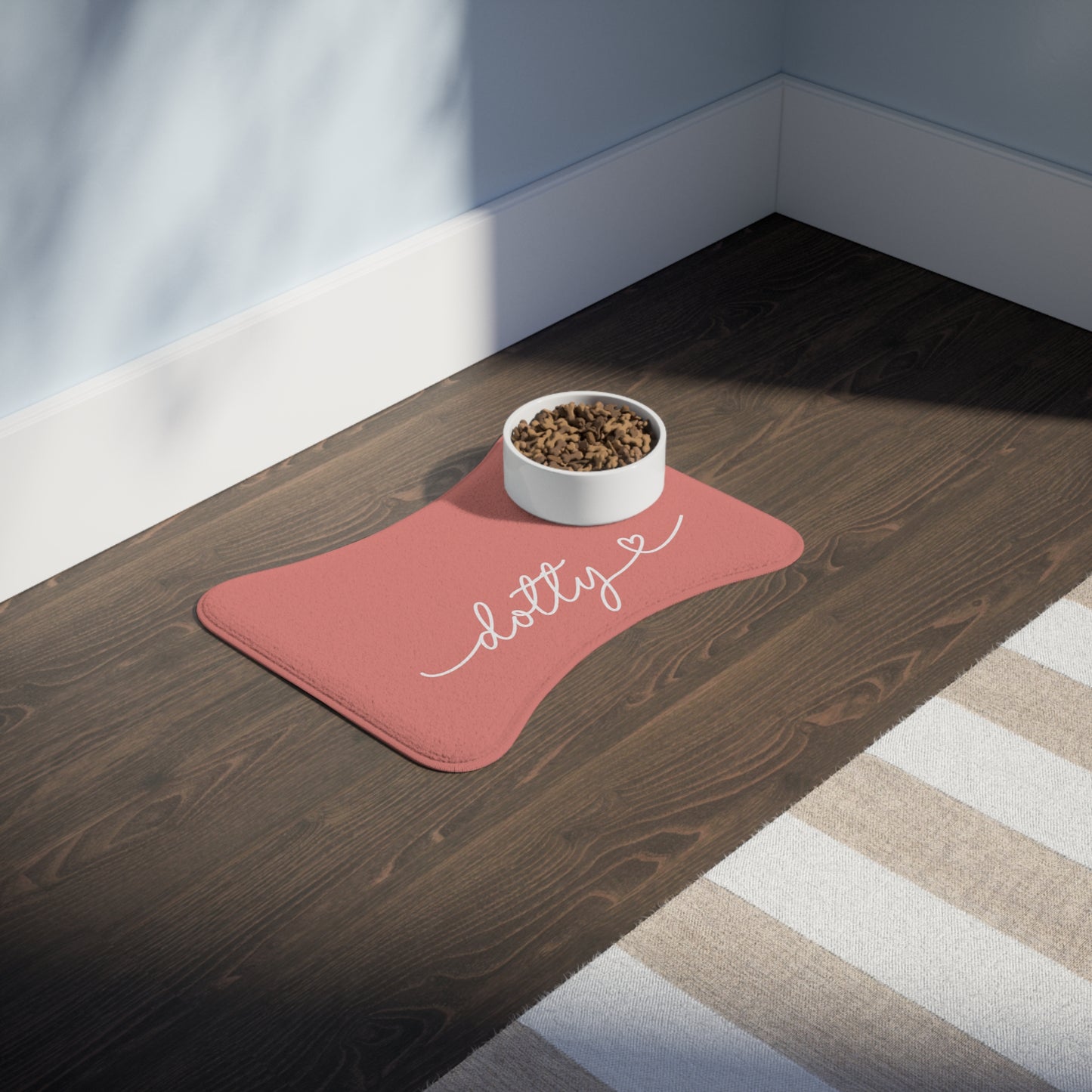 Personalized Peach Dog Food Mat