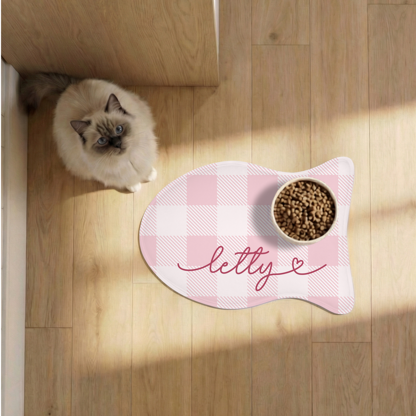 Personalized Pink Cat Food Mat