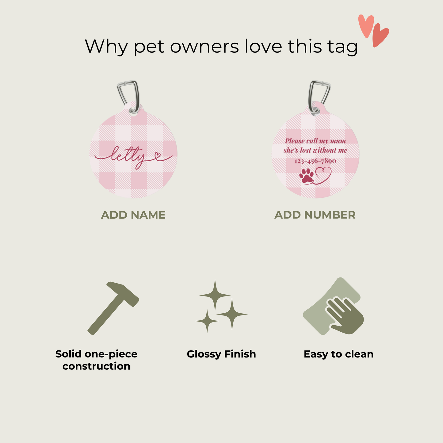Personalized pink checkered dog tags