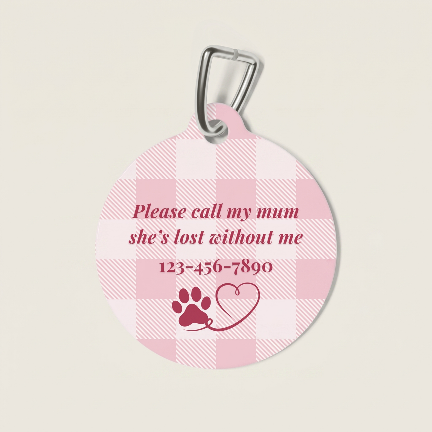 Personalized pink checkered dog tags