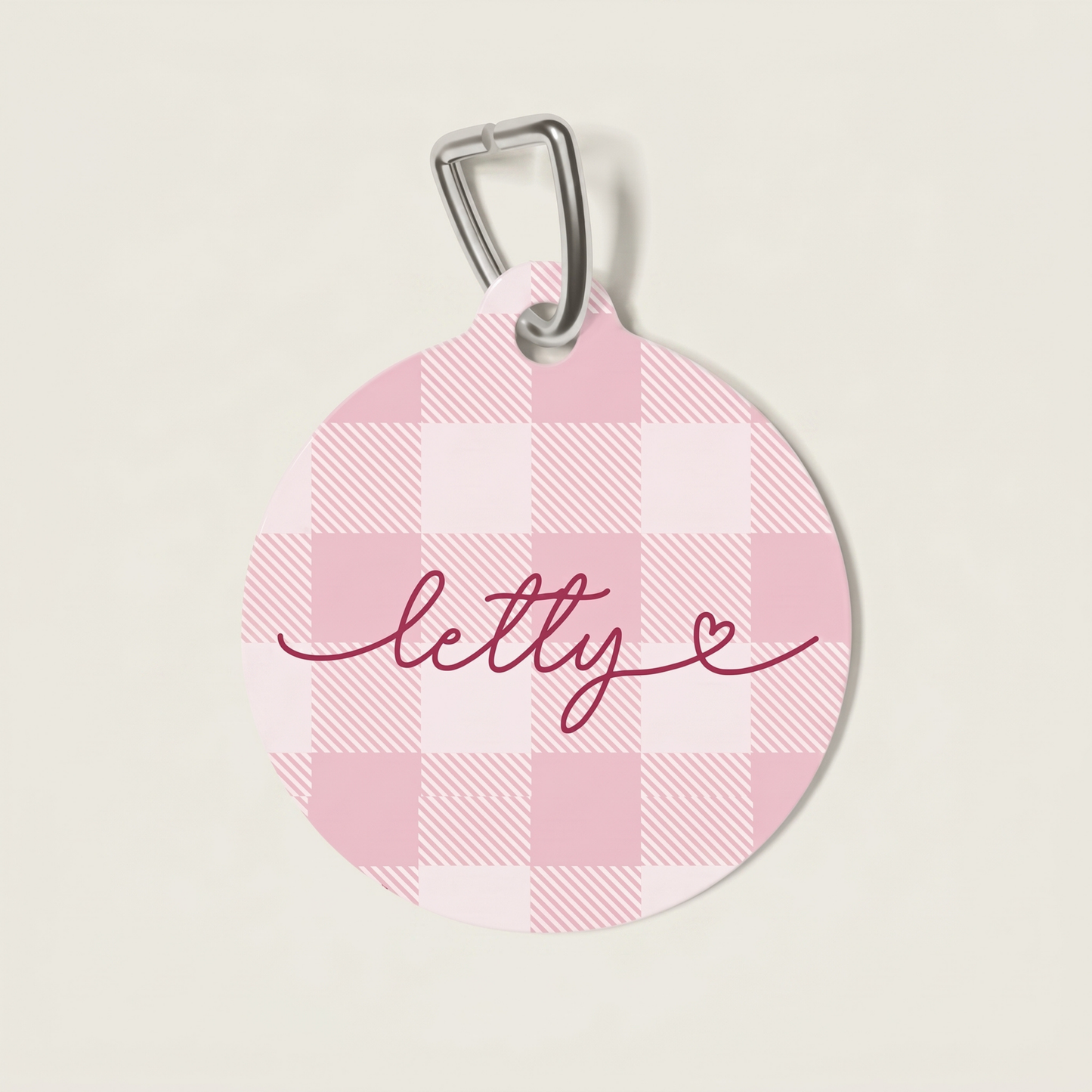Personalized pink checkered dog tags