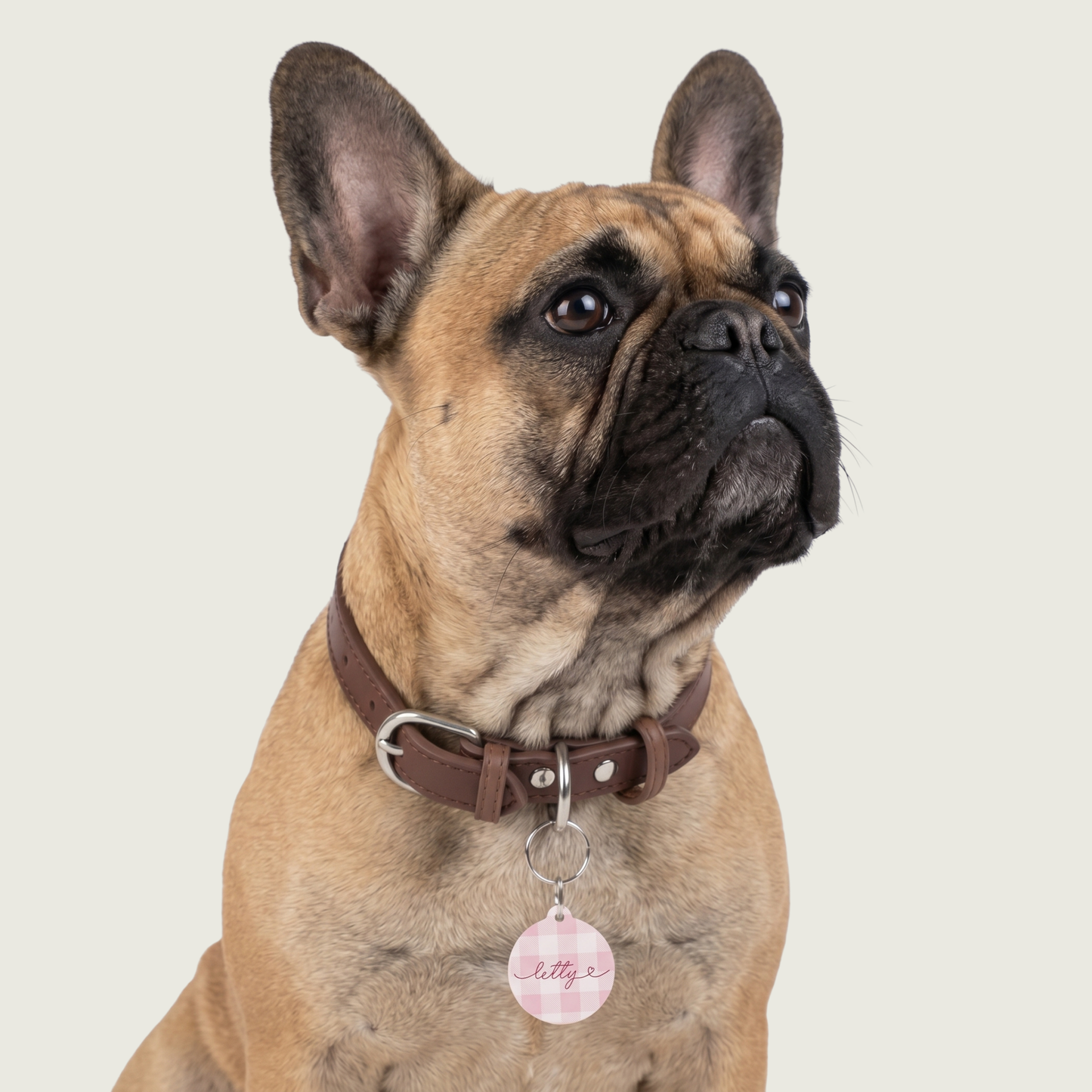 Personalized pink checkered dog tags