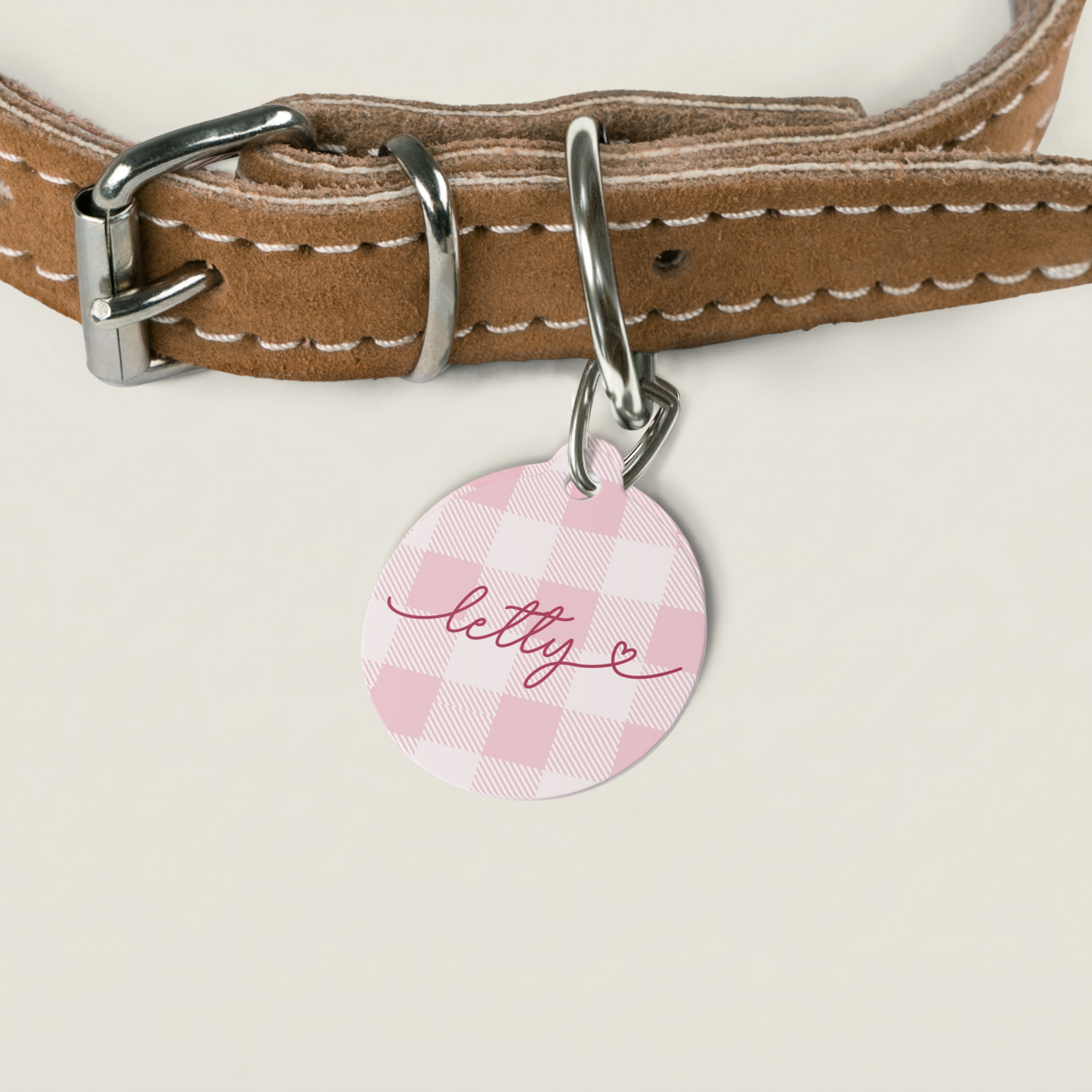 Personalized pink checkered dog tags