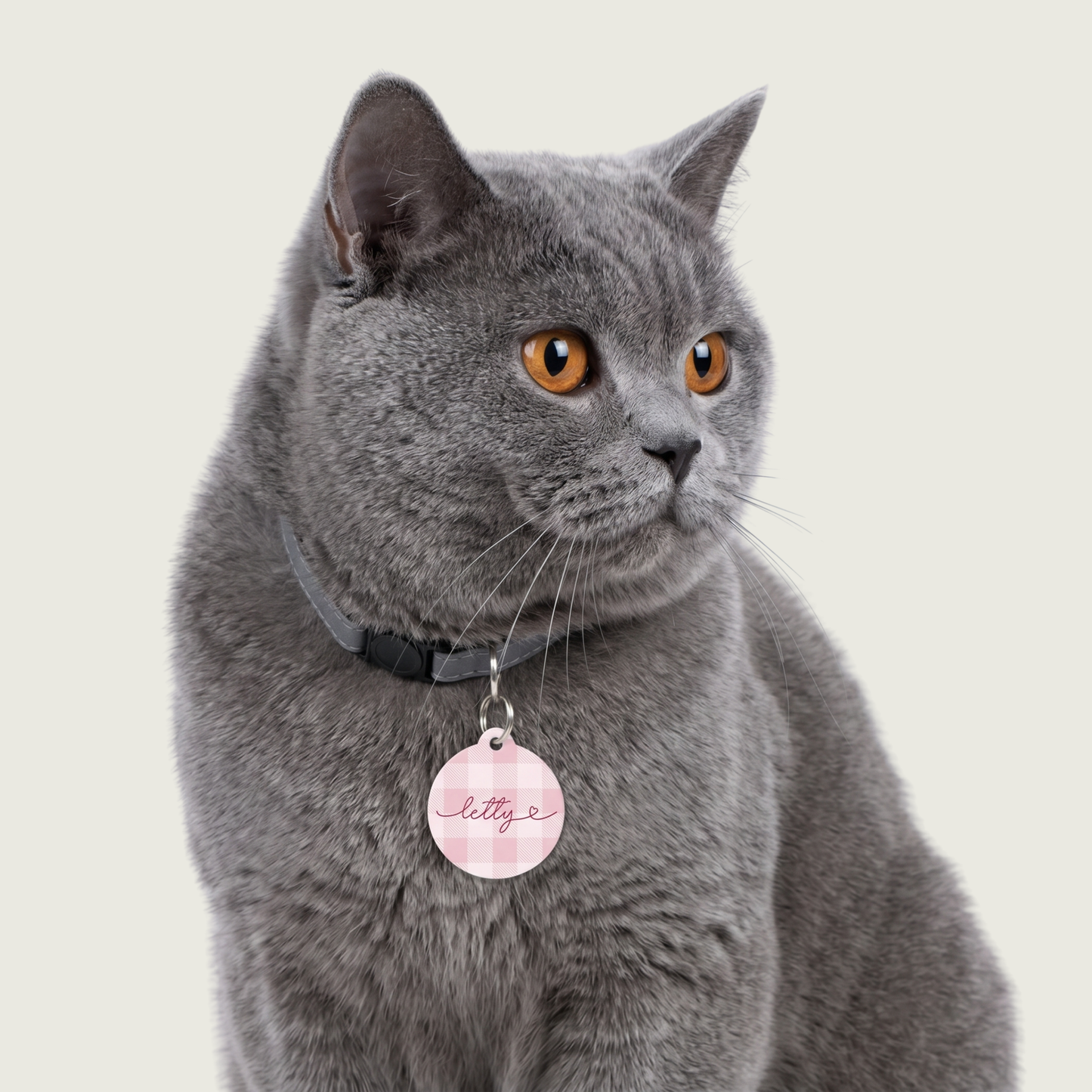Personalized pink checkered dog tags