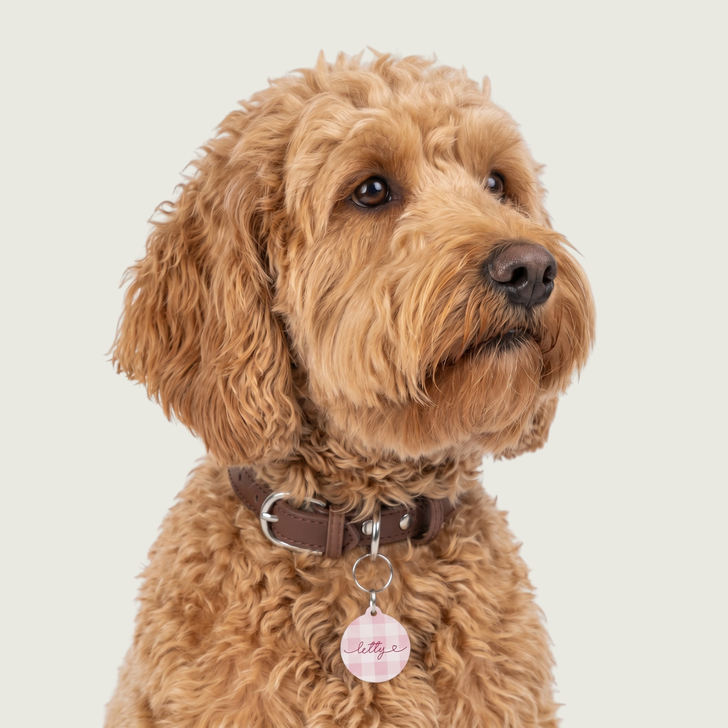Personalized pink checkered dog tags