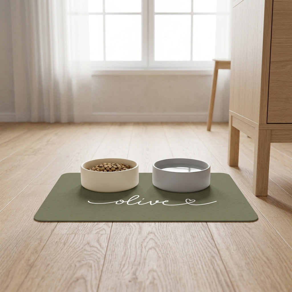 Custom Olive Green Dog Food Mat