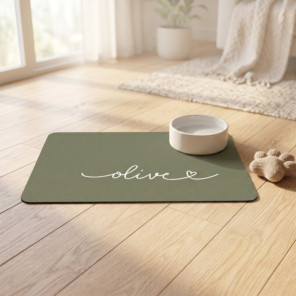 Custom Olive Green Dog Food Mat