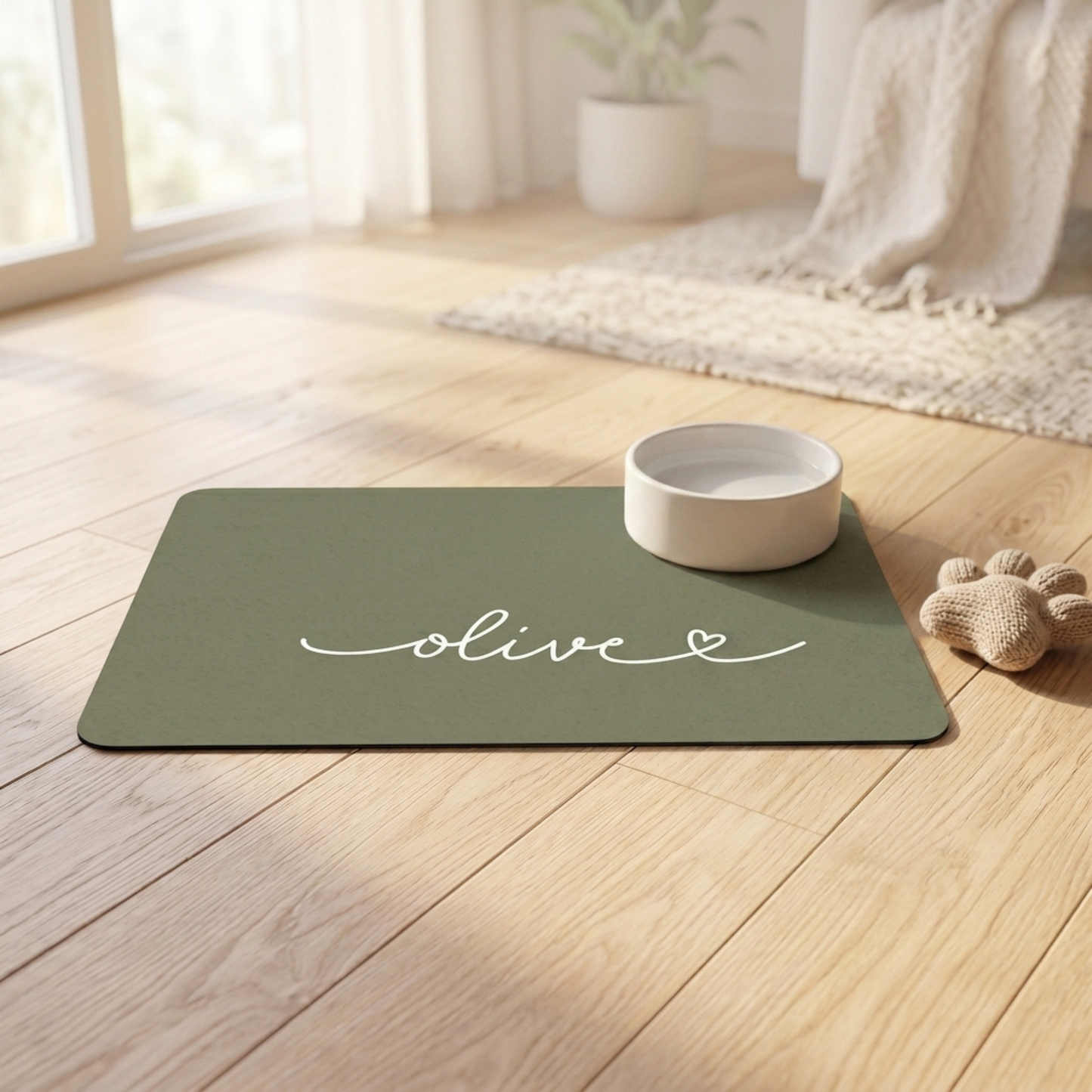 Custom Olive Green Dog Food Mat