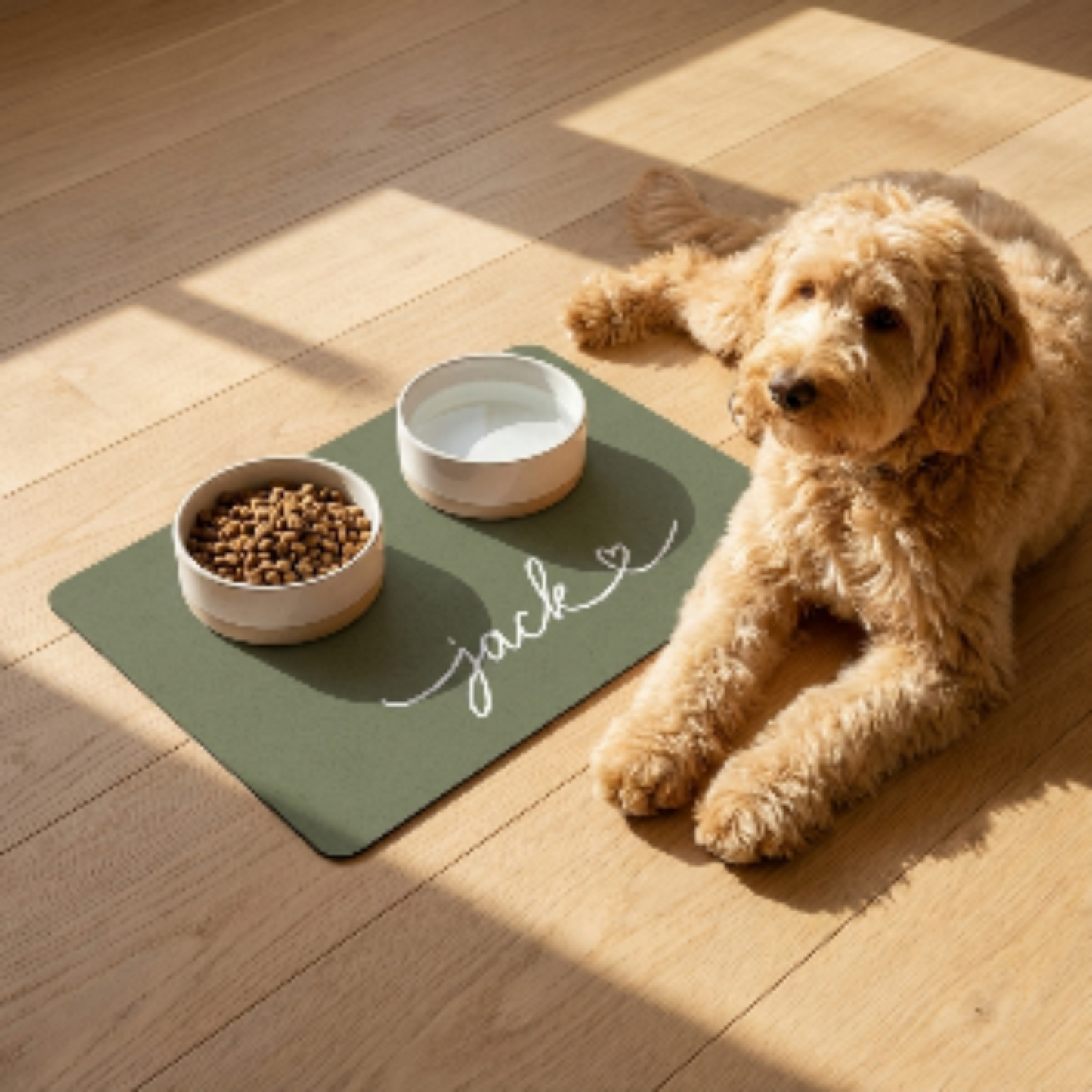 Custom Olive Green Dog Food Mat