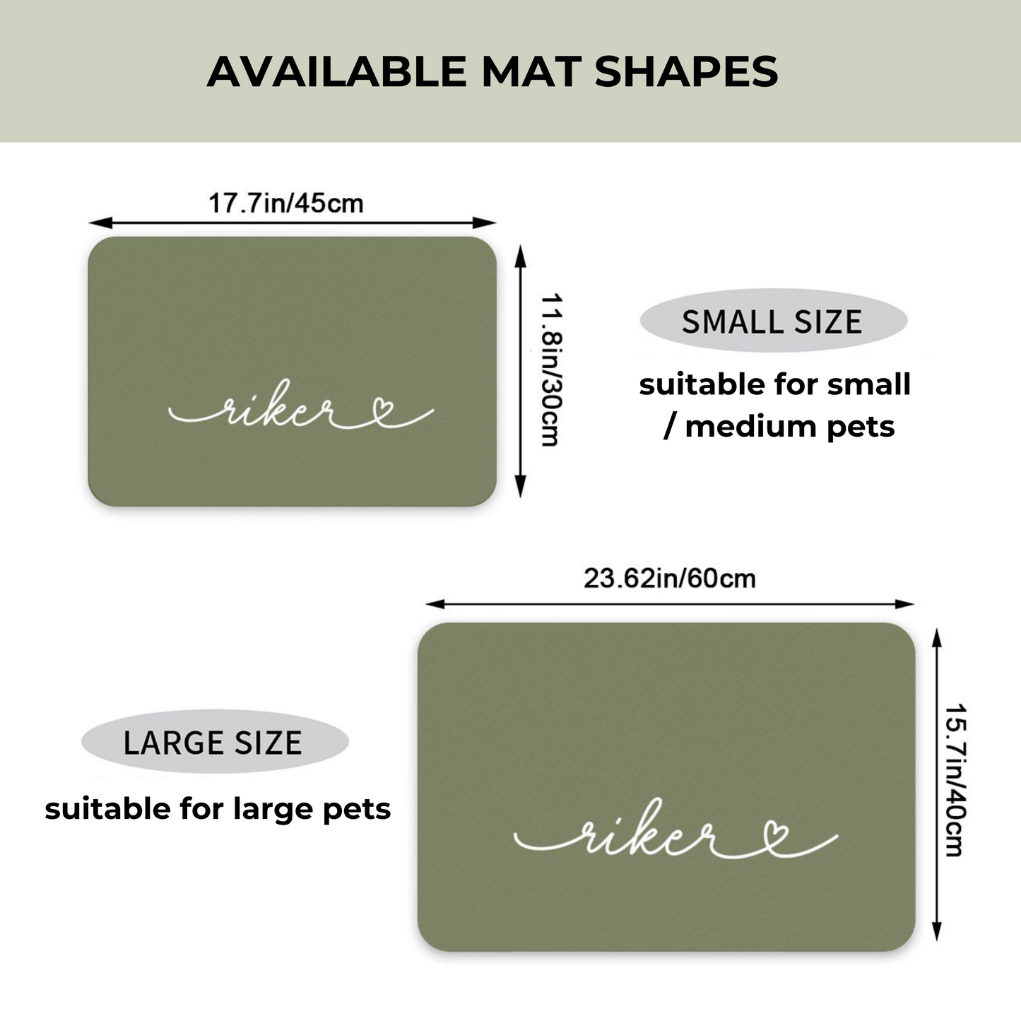 Custom Olive Green Dog Food Mat
