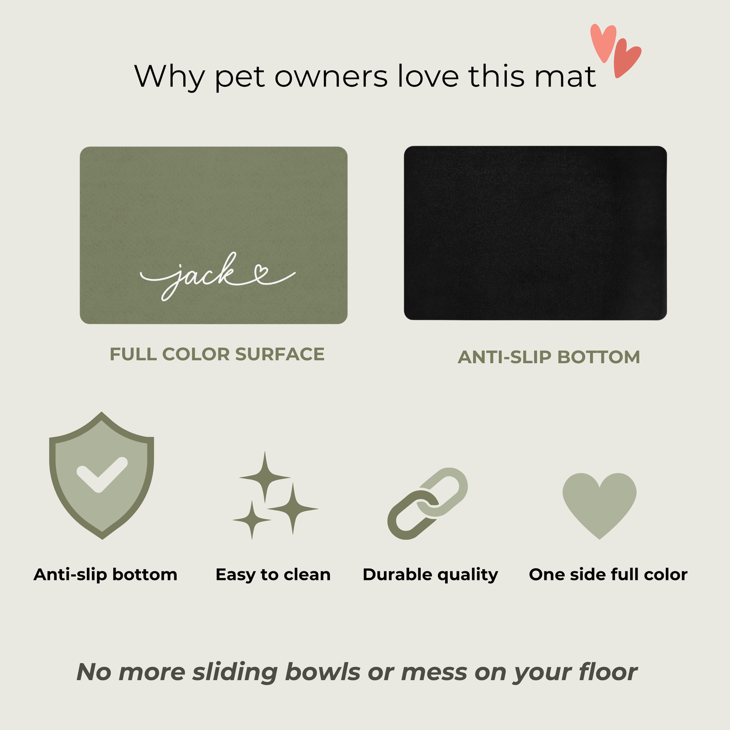 Custom Olive Green Dog Food Mat