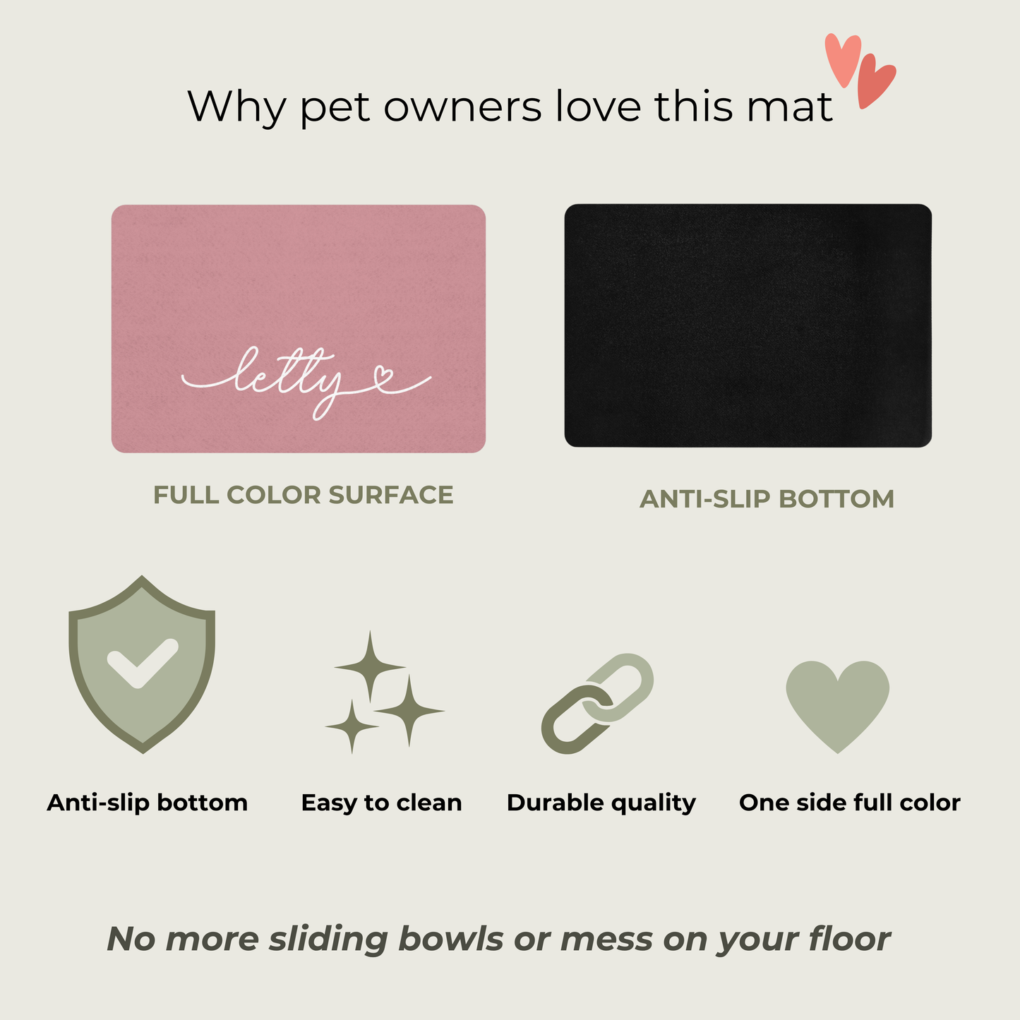 Two mats with different features highlighted, one for full color surface and anti-slip bottom, the other for anti-slip bottom only.
