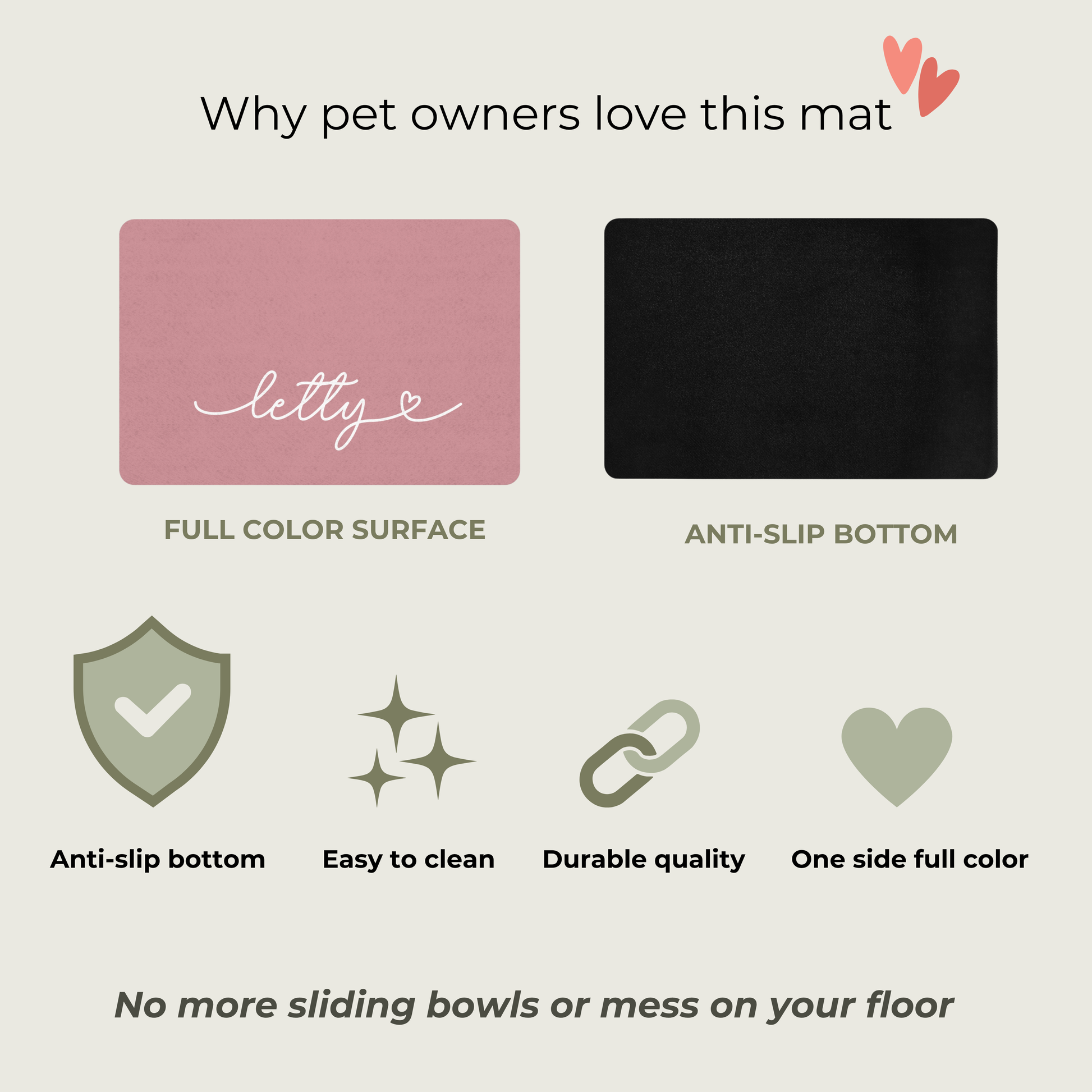 Two mats with different features highlighted, one for full color surface and anti-slip bottom, the other for anti-slip bottom only.