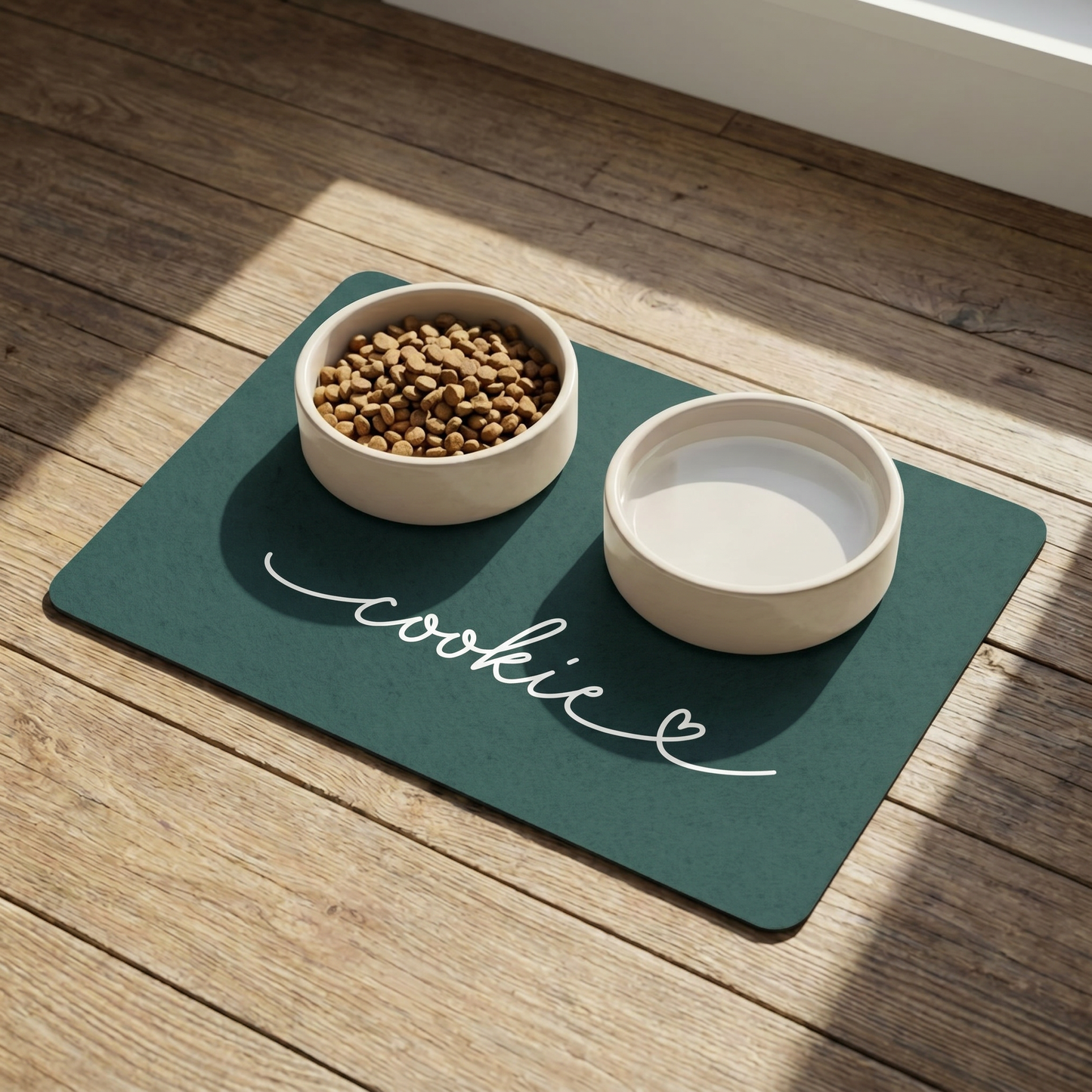 Personalized Pine Green Dog Food Mat | Custom Dog Placemat