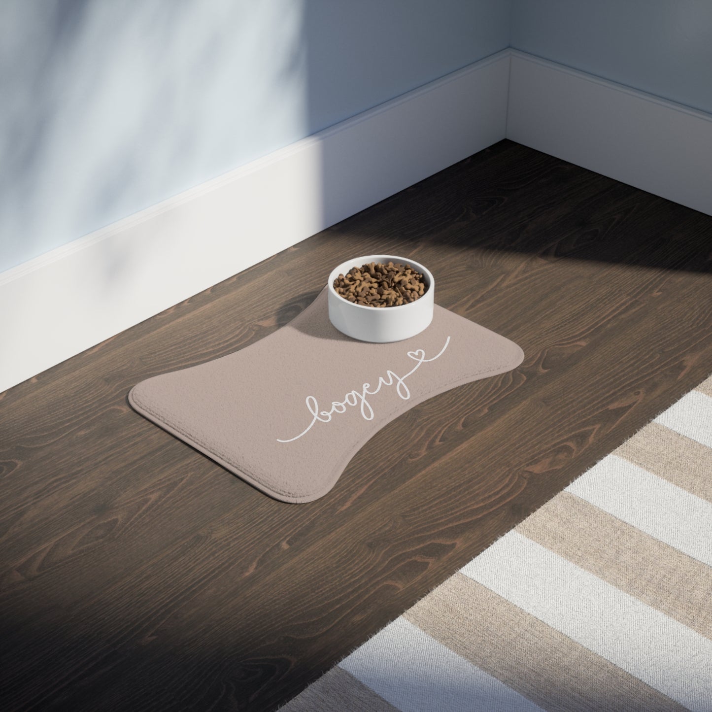Personalized Beige Dog Food Mat