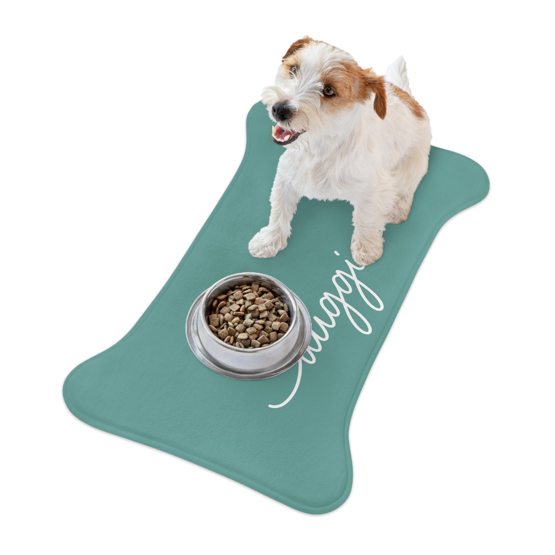 Personalized jade green dog food mat - non-slip backing