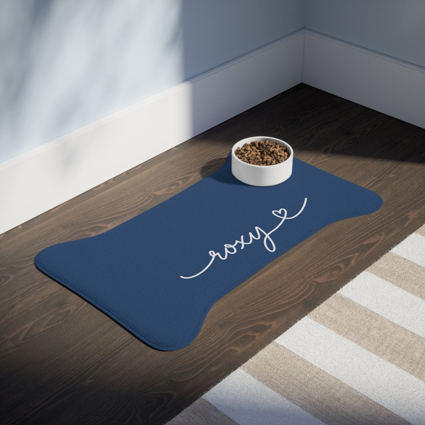 Personalized Steel Blue Dog Food Mat