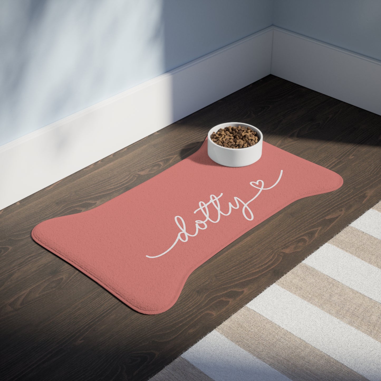 Personalized Peach Dog Food Mat