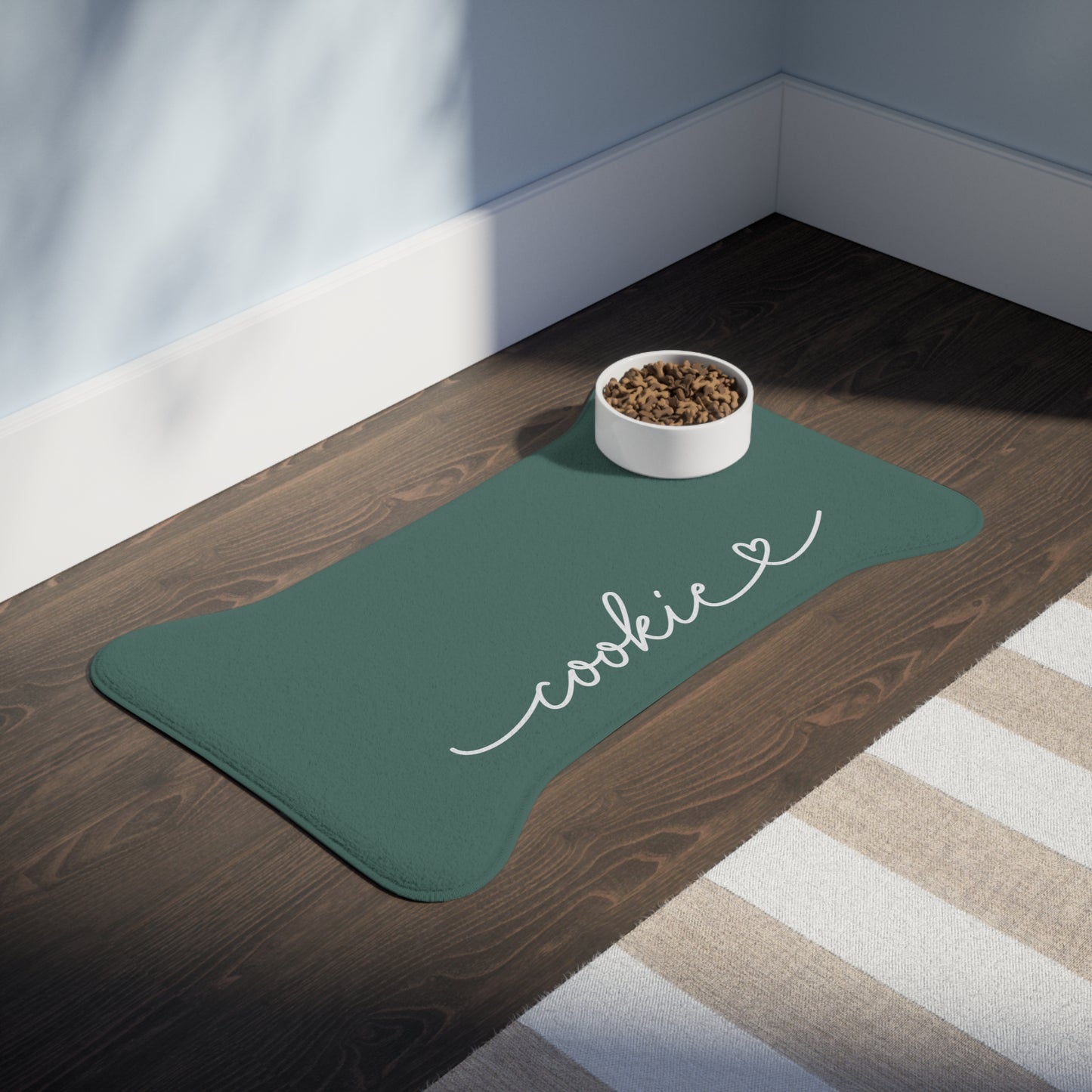 Personalized Pine Green Dog Food Mat